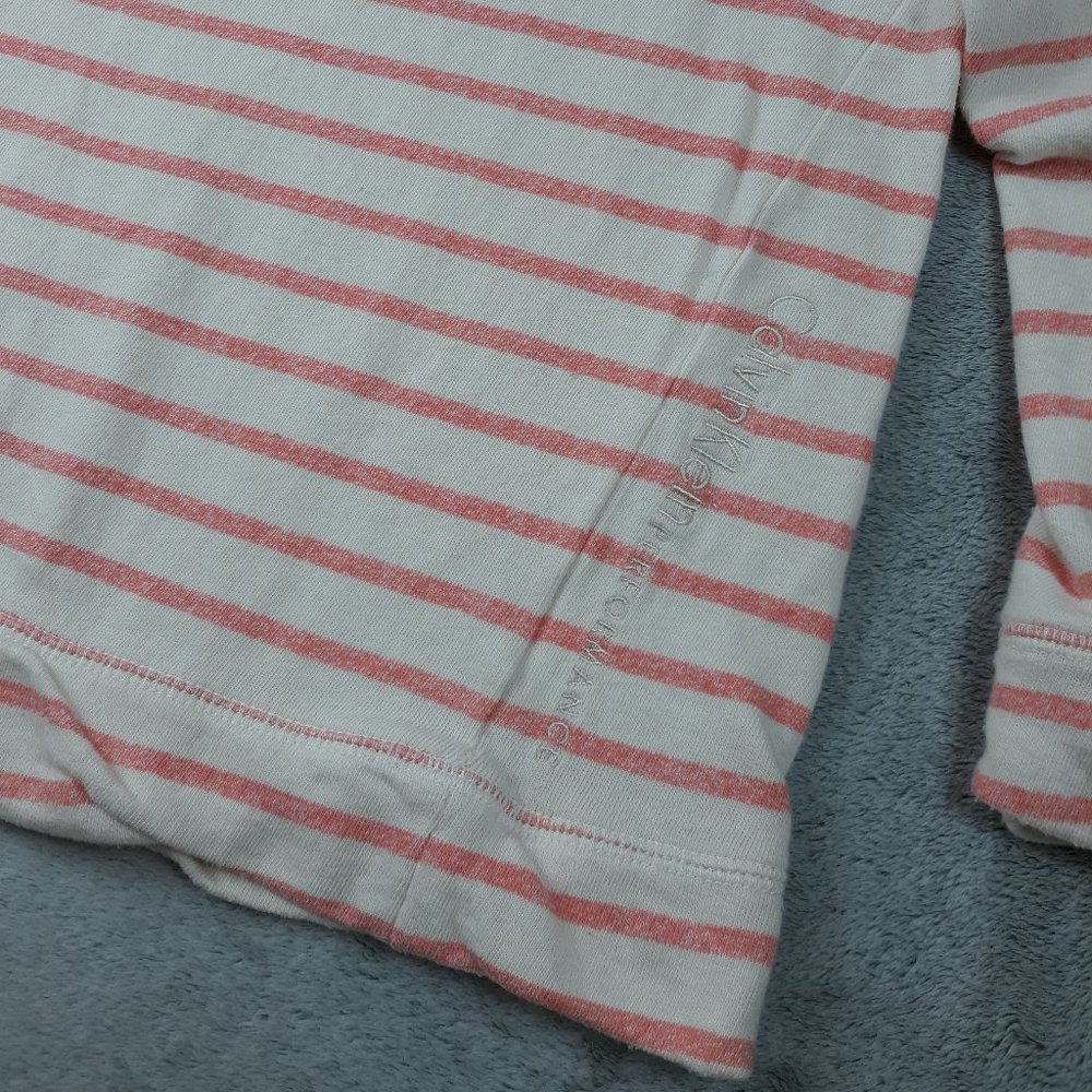 4/$25 Calvin Klein Pink White Striped Sweatshirt - Picture 2 of 6